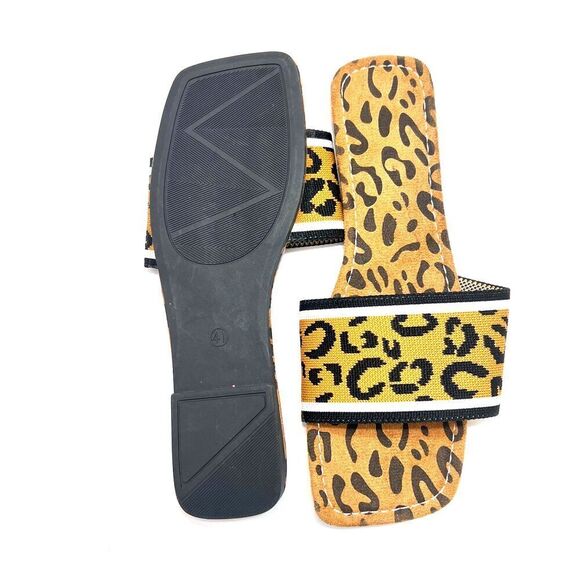 Animal print flat sandals square  womens leopard brown black chicsize US 9 EU 41 - Picture 3 of 7